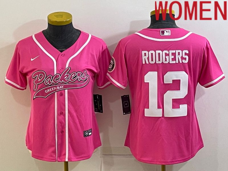 Women Green Bay Packers #12 Rodgers Pink 2022 Nike Co branded NFL Jerseys->women nfl jersey->Women Jersey